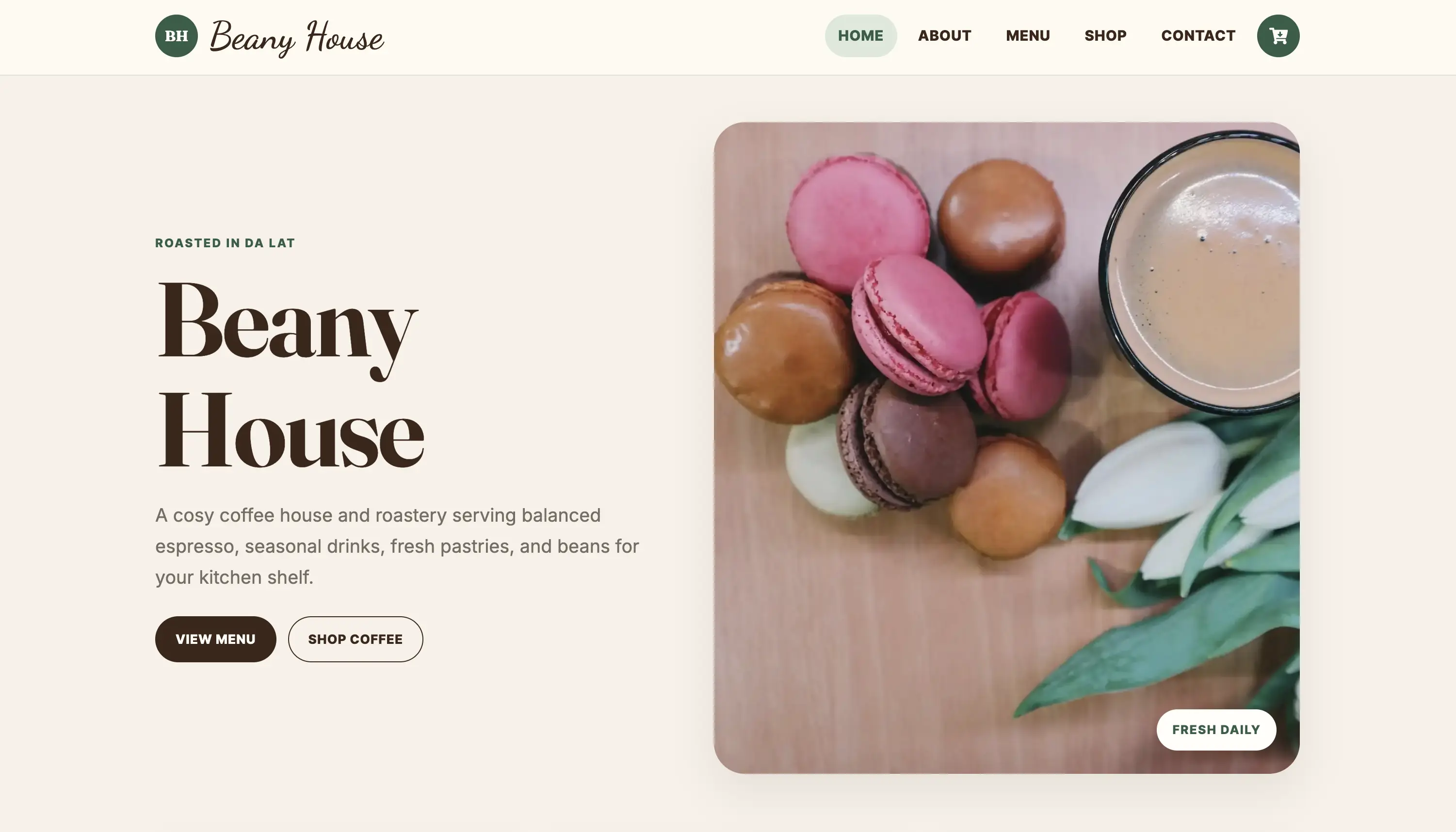 Beany House coffee shop storefront redesign screenshot