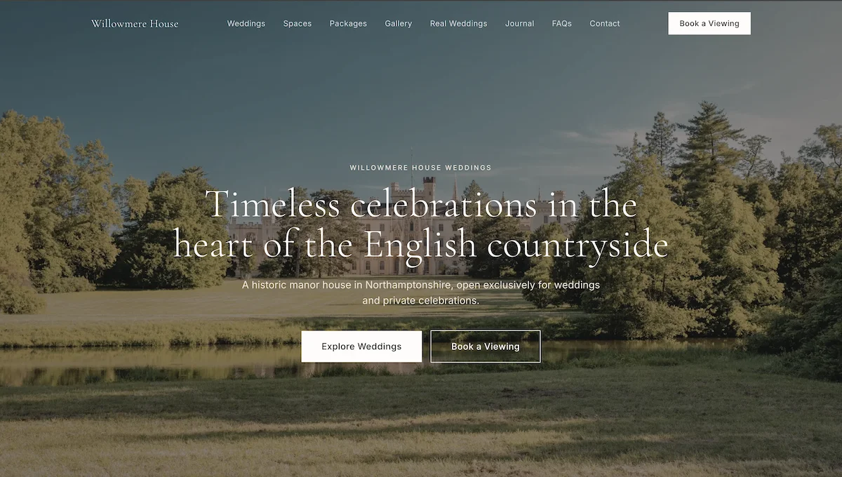 Willowmere House luxury wedding venue website screenshot